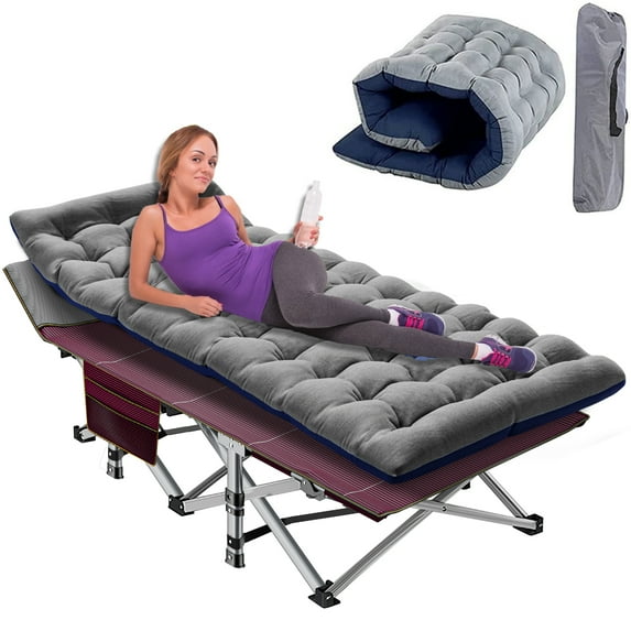 MOPHOTO 75" Adult Camping Cot Folding Cot, Portable Heavy Duty Sleeping Bed, Outdoor Patio Folding Lounge Chair with 4D Pillow and Mattress