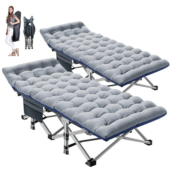 MOPHOTO 2PK Folding Camping Cot for Adults, Outdoor Portable Camp Bed with Carry Bag, Oxford Strong Heavy Duty Sleeping Cots with Mattress