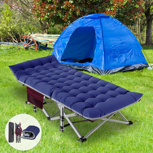 MOPHOTO 75'' Portable Folding Bed Camping Cot with Pearl Mattress& Carry Bag, Rollaway Metal