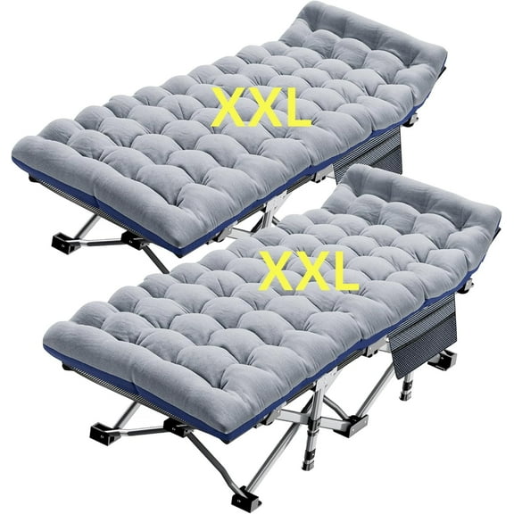 MOPHOTO 2PK Oversized Folding Camping Cot for Adults, XXL Portable Folding Bed with Carry Bag & Pearl Mattress, Oxford Strong Heavy Duty Sleeping Cots for Indoor & Outdoor Use