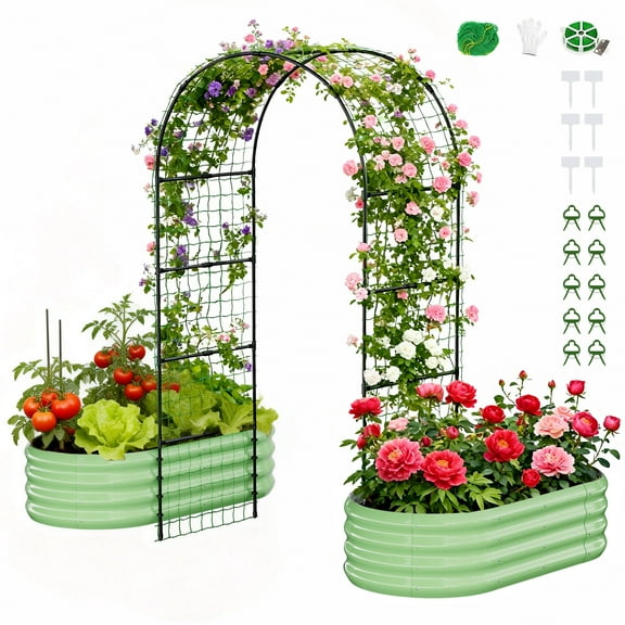 MOPHOTO 87inch Raised Garden Bed Arched Trellis Galvanized Planter Backyard Box Outdoor for Gardening,Climbing Vegetables,Plants,Flowers(Green-2pcs)