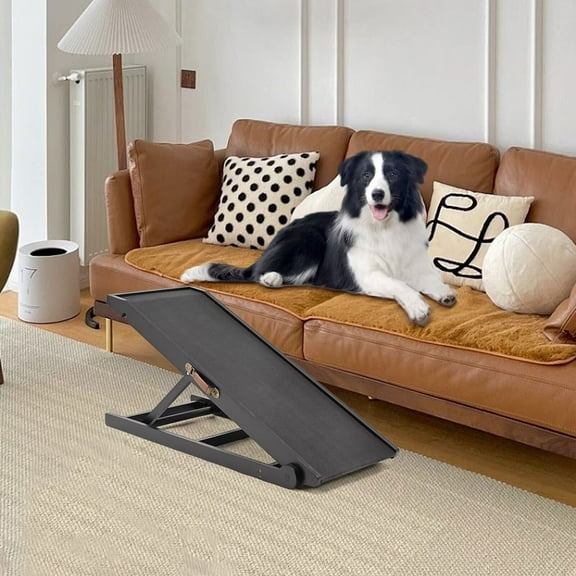 MOPHOTO Adjustable Height 39" Long Pine Pet Ramp, Black, 200 lb Limit