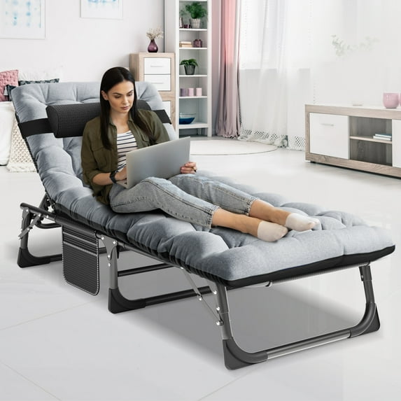 MOPHOTO Adult Camping Cot Adjustable 4-Position Folding Cot, Outdoor Patio Folding Lounge Chair for Sunbathing