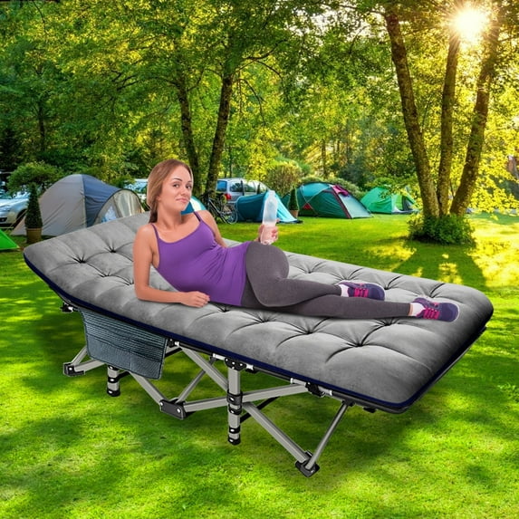 MOPHOTO Folding Camping Cot for Adults, Portable Folding Bed with Carry Bags & Noble Gray Pearl Mattress Rollaway Bed for Outdoor Travel Camp Beach Vacation