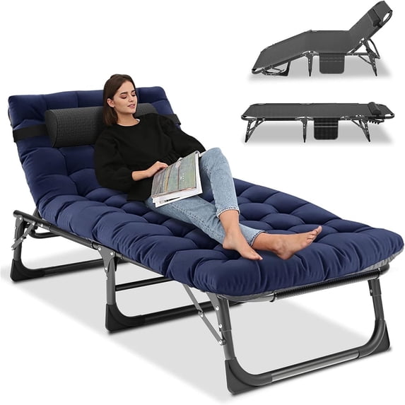 MOPHOTO XL Folding Camping Cot for Adults & Kids,Adjustable 5-Position Folding Bed with 2-Sided Mattress & Pillow,Folding Sleeping Cots