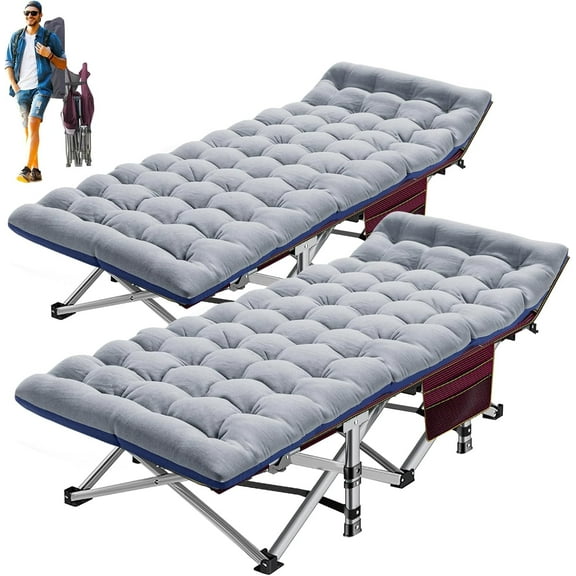 MOPHOTO 2PK Folding Camping Cot for Adults, XL Portable Folding Bed with Carry Bag & Pearl Mattress, Oxford Strong Heavy Duty Sleeping Cots for Indoor & Outdoor Use