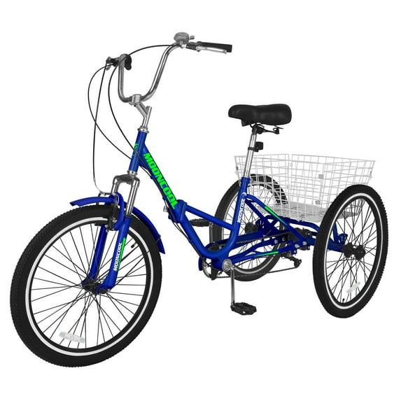 MOPHOTO Adult Folding Tricycle 7 Speed, Foldable Adult Tricycle 20" Wheels, 3 Wheeler Colorful Cruiser Bike with Cargo Basket, Blue