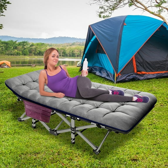 MOPHOTO Adult & Kids Camping Cot, Updated 1200D Folding Cot, With Gray Mattress & Carrying Bag 75"* 28"