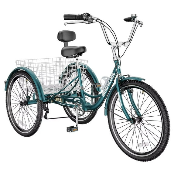 MOPHOTO Adult Tricycle 20 inch 3 Wheel Bicycle,3 Wheel Bikes for Adults,7 Speed Low Stepover Frame Tricycle with Basket/Bell,3 Wheel Bicycle for Seniors,Women,Men