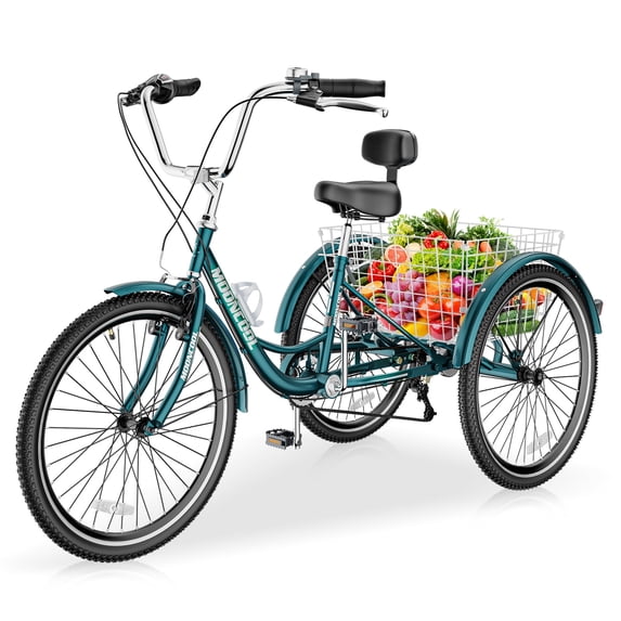 MOPHOTO Adult Tricycle 7 Speed, 3 Wheel Bike Adult, 24/26 inch Wheels Cruiser Bikes with Cargo Basket for Seniors, Women, Men