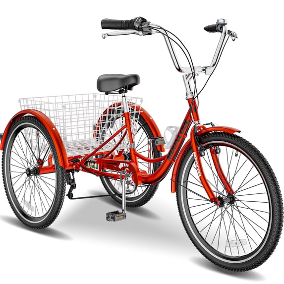 MOPHOTO Adult Tricycle Bike 3 Wheeler Bicycle 7 Speed Portable Tricycle 20" Wheels, Red