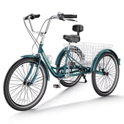 MOPHOTO 20/24/26 Tricycle for Adults Seniors with Big Basket, 7 Speed Low-Step Through Frame 3 Wheel Bikes Suitable for Women, Men for Cycling, Shopping, Exercise, Support up to 350 LBS
