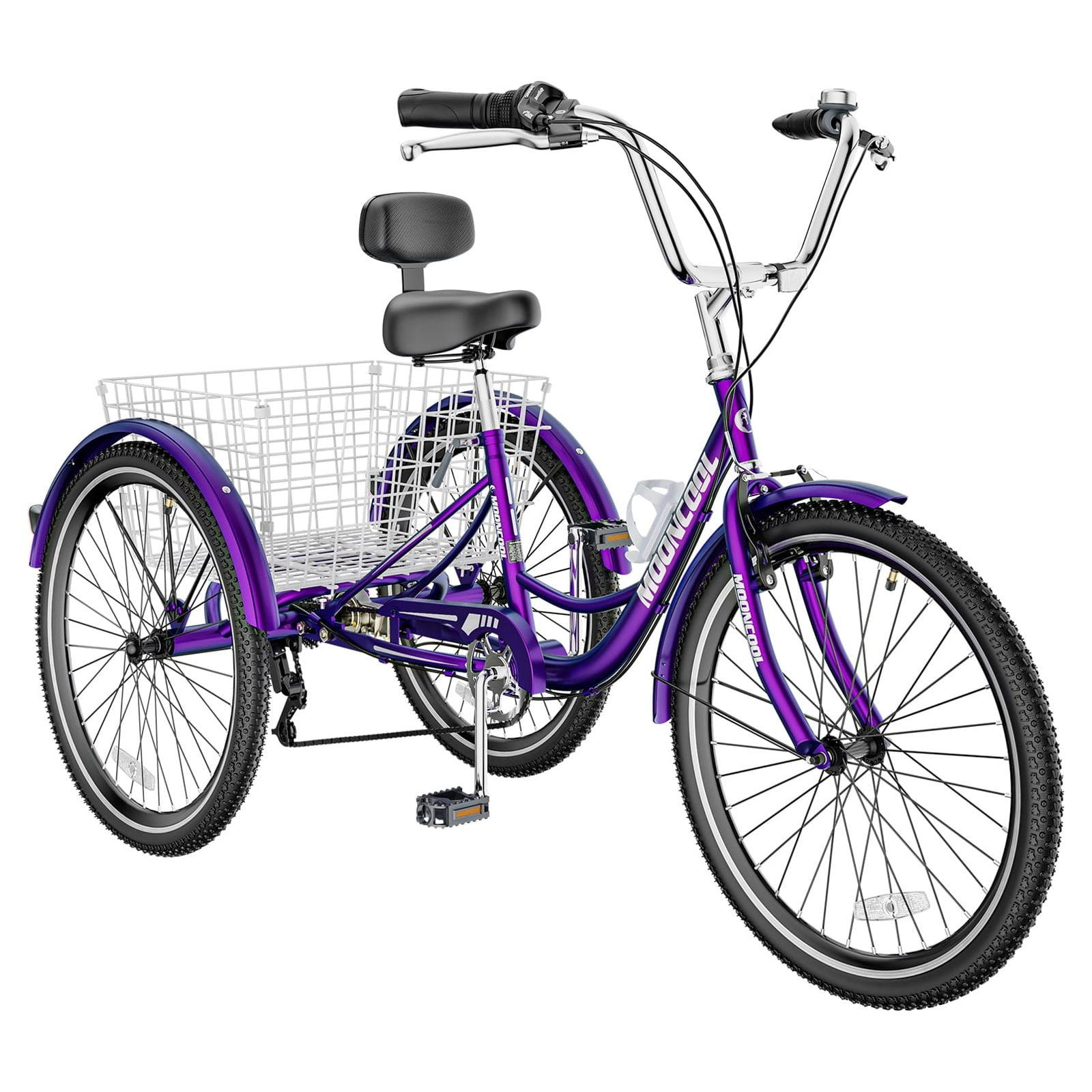 MOPHOTO 7 Speed Adult Tricycle 24 inch Wheels Rear Storage Basket Three Wheel Cruiser Bike with Low Step Through Frame Walmart Business Supplies