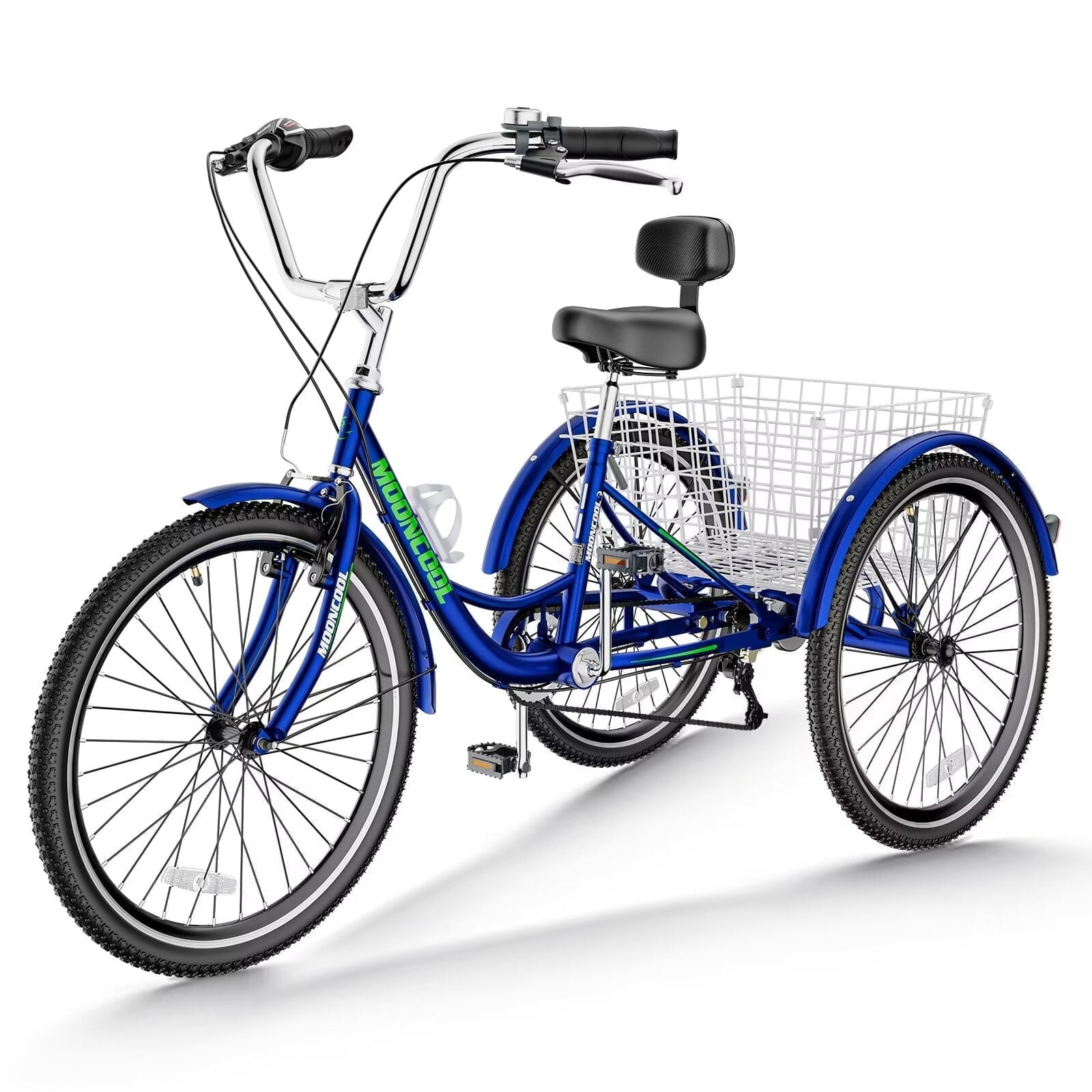 MOPHOTO 20"/24"/26" Tricycle for Adults Seniors with Big Basket, 7 Speed Low-Step Through Frame 3 Wheel Bikes Suitable for Women, Men for Cycling, Shopping, Exercise, Support up to 350 LBS