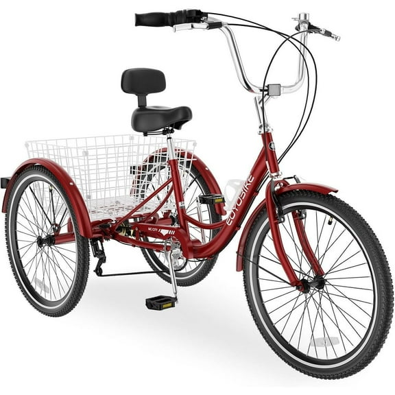 MOPHOTO Adult Tricycles 3 Wheel 7 Speed Trikes,26 inch with Big Basket for Shopping, Picnics Exercise Men's Women's Cruiser Bike