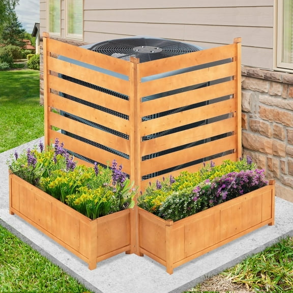 MOPHOTO Air Conditioner Fence 36" W x 45" H, Outdoor Wood Privacy Screens for Outside with Planter Box, No Dig Trash Can AC Fence Pool Equipment Enclosure Panels (2 Panels)