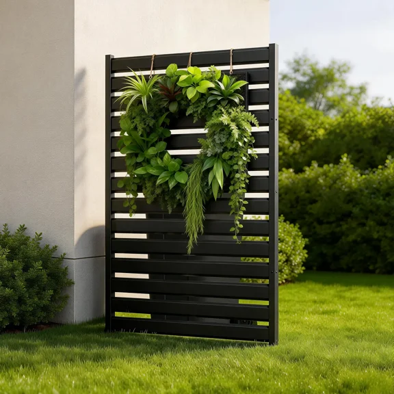 MOPHOTO 38"H x 60"W Metal Privacy Fence Panel for Outside,Heavy Duty Iron Pool Equipment&Trash Can Enclosure,Freestanding Garden Fencing,No-Dig Outdoor Privacy Screen, Rust-Resistant