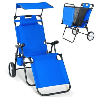 MOPHOTO Beach Chair with Canopy Shade, Folding Beach Cart Chair w/Wheels, Outdoor Recliner Patio Lounge Chairs for Camp, Tailgates, Fishing - Support 400 LBS