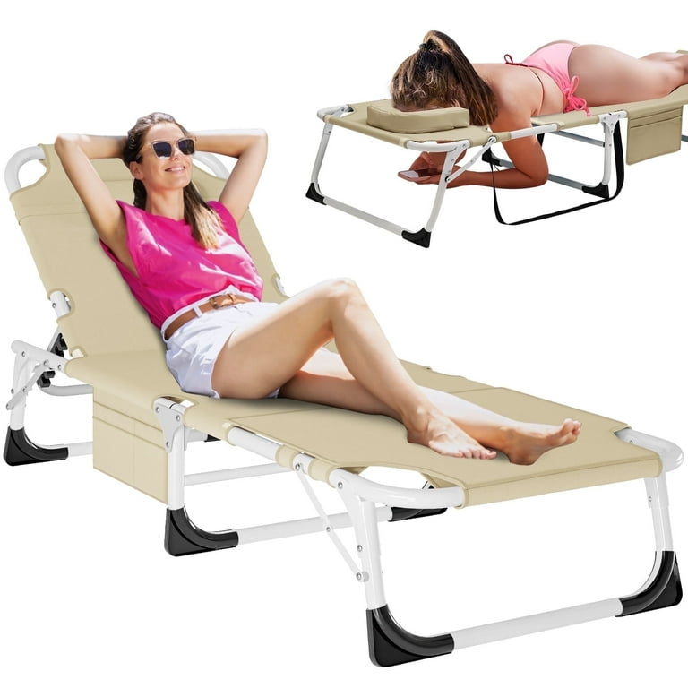 MOPHOTO Heavy Duty Tanning Chair with Face Hole, Adjustable 5-Position Folding Chaise Lounge Chairs for Outside, Portable Lay Flat Beach Lounge Chair for Outdoor Sunbathing Beach Pool Lawn Camping