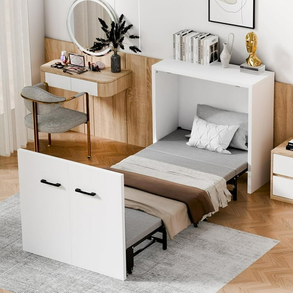 MOPHOTO Bed Cabinet,Folding Bed Roll Away Beds with Mattresses for Adult,Pull Out Murphy Chest Bed Daybed Trundle Guest Bed for Apartment Study Room Office Nap Bed