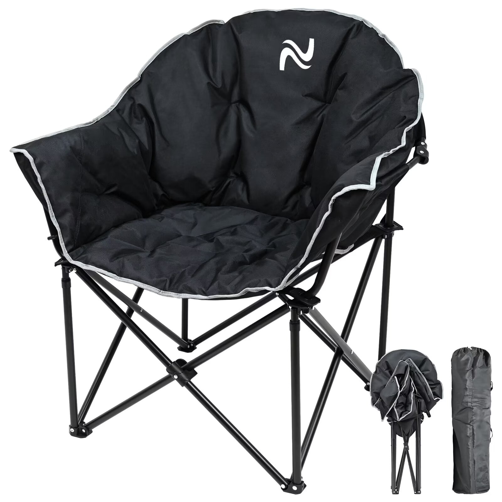 MOPHOTO Black Oversized Camping Chair with Carry Bag, Patio Lounge