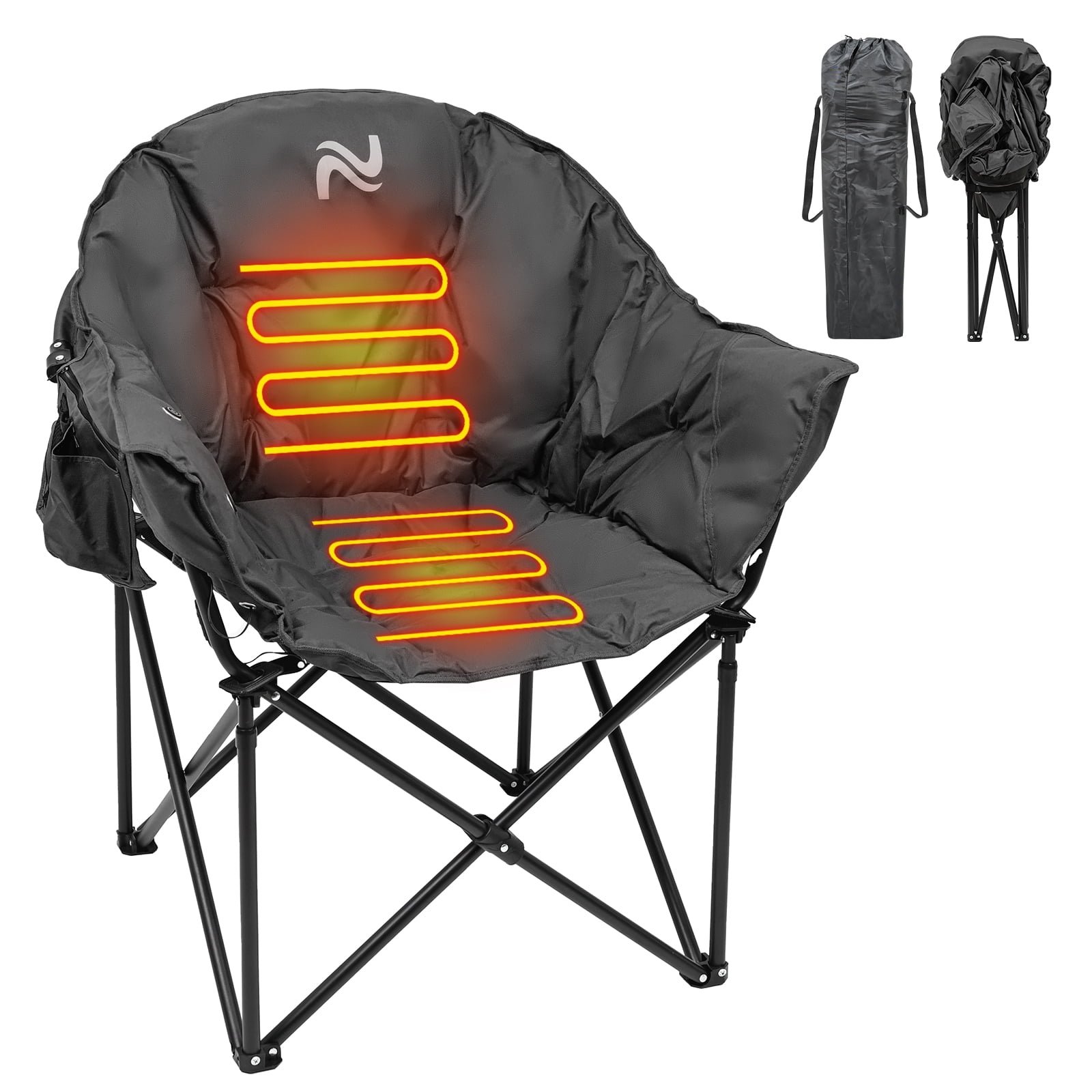 MOPHOTO Black Oversized Heated Camping Chair, Patio Lounge Chairs with