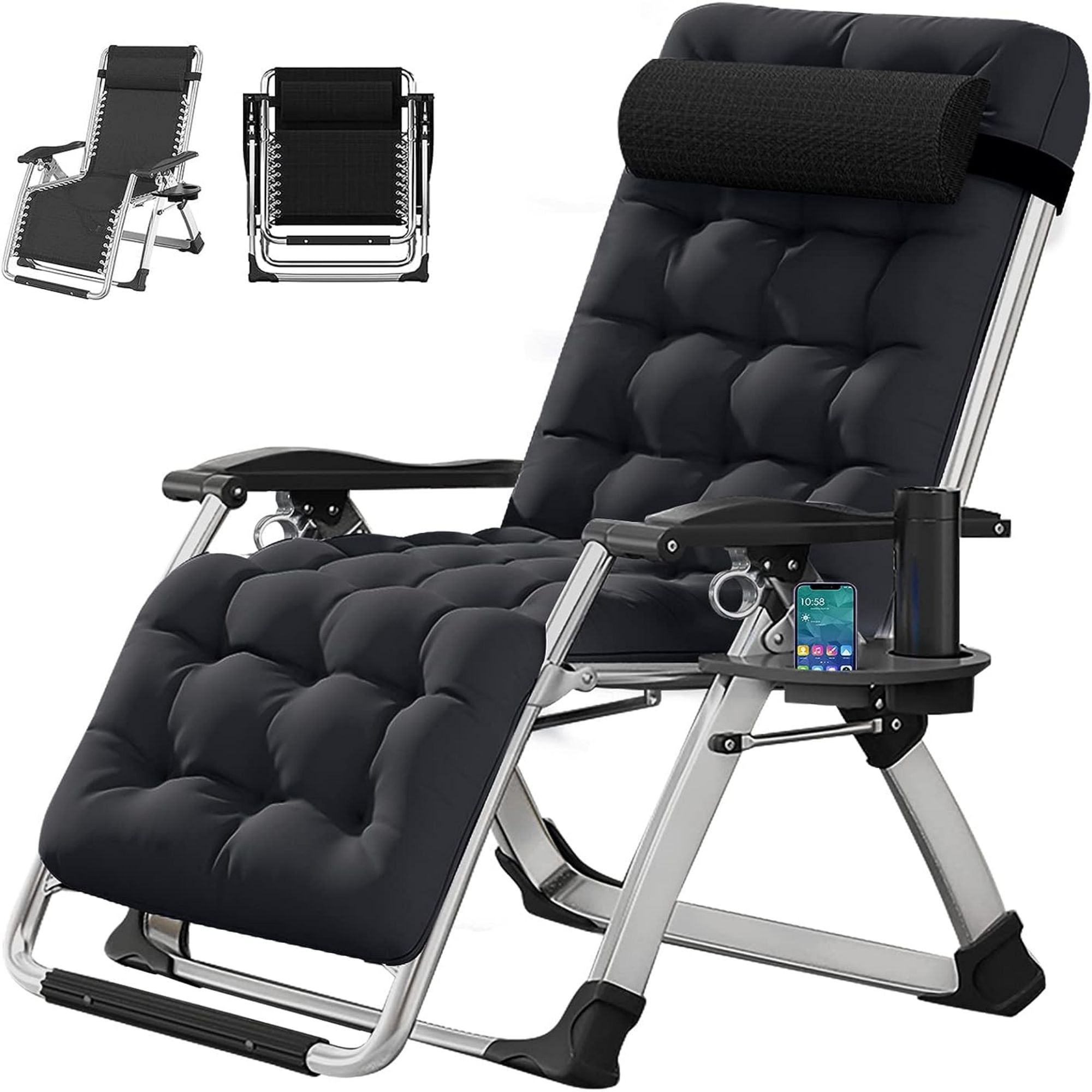 MOPHOTO Black Zero Gravity Chair Camping Recliner Lawn Recliner, Patio