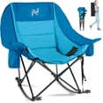 thumbnail image 1 of MOPHOTO Blue Oversized Rocking Camping Chair Support 400 lbs,Full Padded Patio Chair with Cup Holder,Side Pocket,Carry Bag,Portable Foldable Outdoor Rocker Chair for Camping Backyard(No heating), 1 of 7