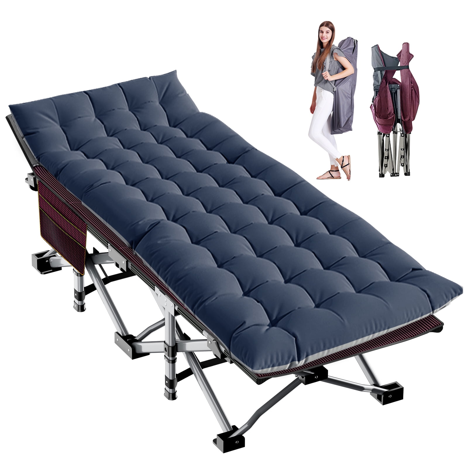 MOPHOTO Camping Cot for Adults, 75" Portable Folding Bed with Noble