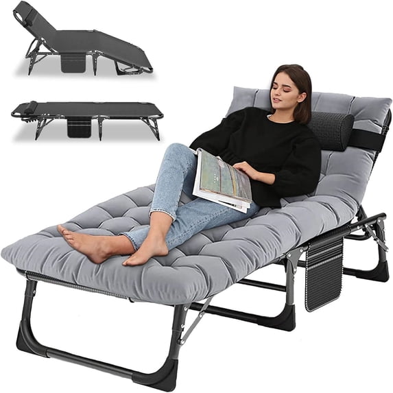 MOPHOTO Camping Cot With Mattress, Heavy Duty Sleeping Cot with Pillow, Cot Beds for Adult, 4-Position Adjustment Folding Bed, Outdoor Beds Lounger for Home, Pool, Beach, Patio