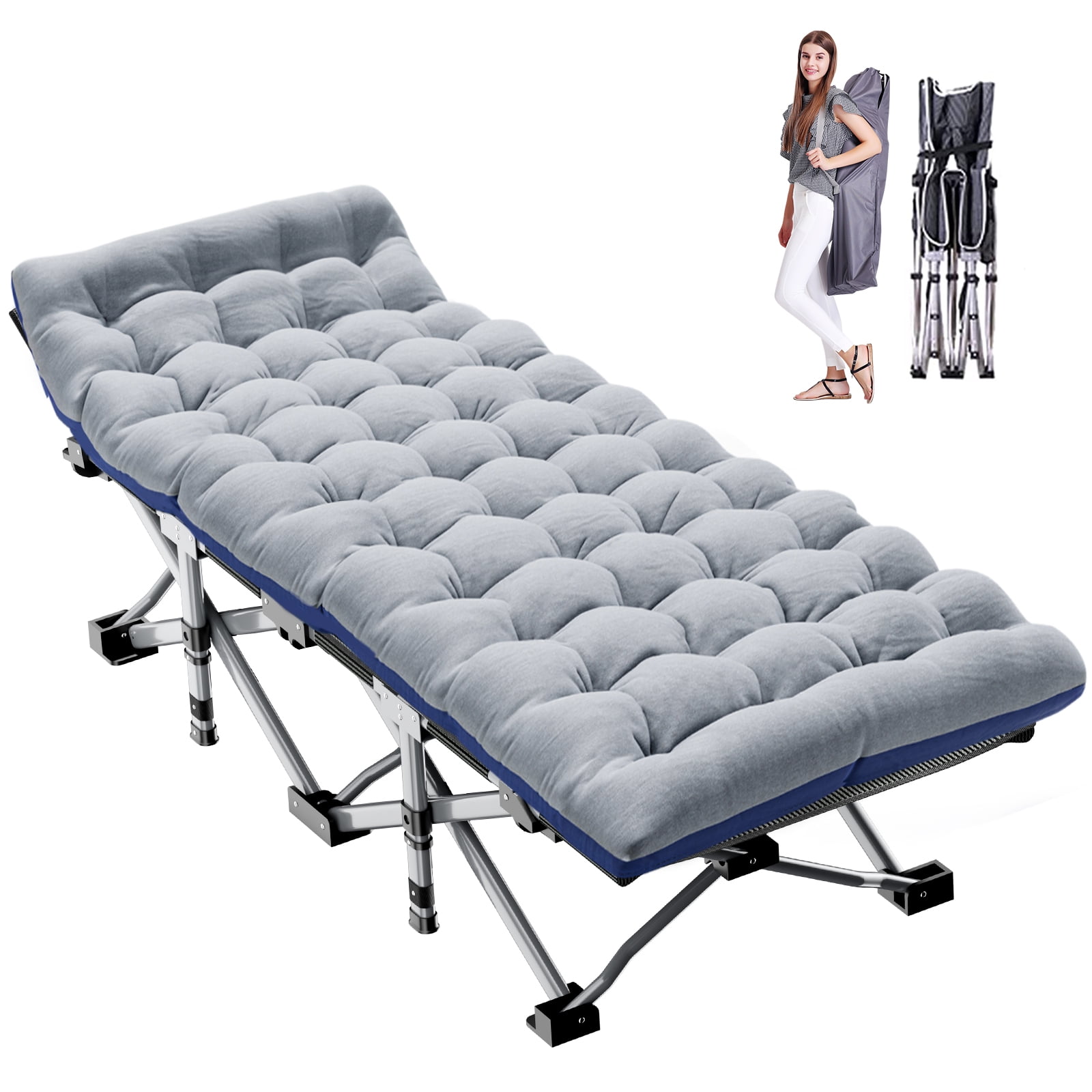 MOPHOTO Camping Cot for Adults, 75" Portable Folding Bed Rollaway Guest