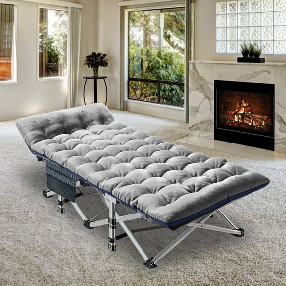 MOPHOTO Camping Cot for Adults,75" Portable Folding Bed with Pearl Mattress&Carry Bag,Double Layer Oxford Strong Heavy Duty Sleeping Cots