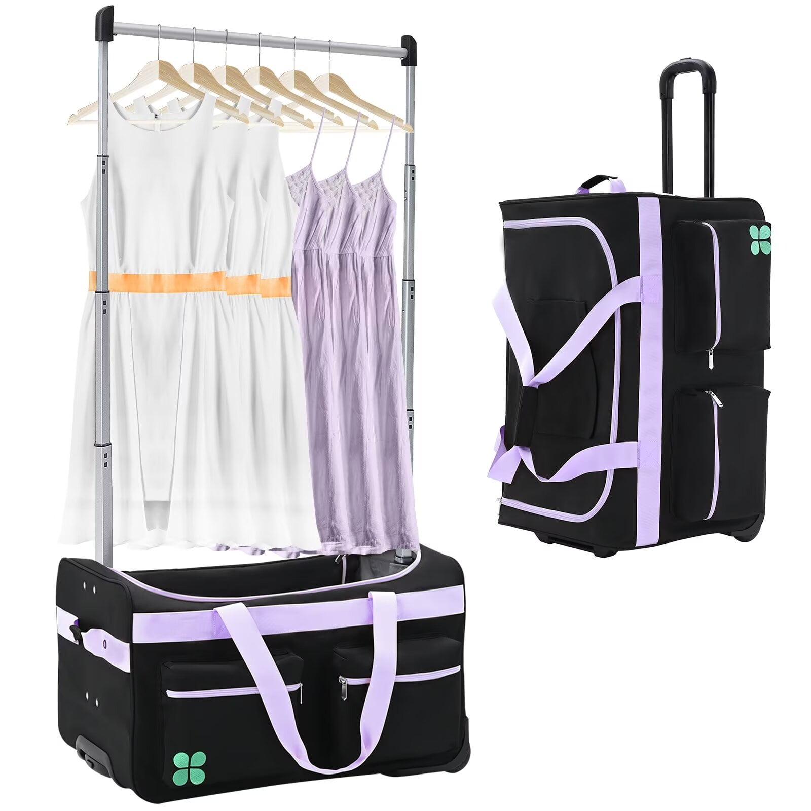 MOPHOTO Dance Bag With Garment Rack 28 Dance Garment Bags for Dancers Girls Dance Costume Garment Bag with Wheels Collapsible Rolling Garment Bags