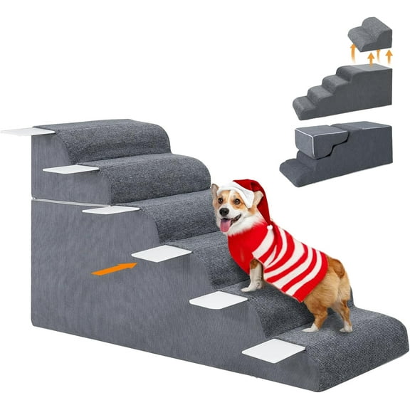 MOPHOTO Dog Stairs for Small & Large Dogs and Cats Dog Ramp for High Beds,Couch,Sofa,Waterproof Pet Steps with Removable Washable Cover(6 Steps)