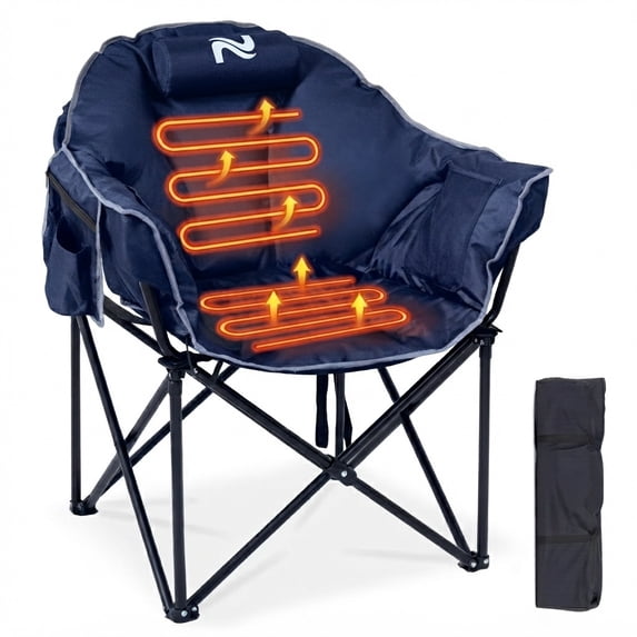 MOPHOTO Heated Camping Chair with Headrest Pad, Oversized Heated Chair Outdoor Sports, Heated Camp Chair Seat Supports 500 lbs,Heating Folding Chair for Camping,Patio,Picnic