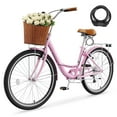 thumbnail image 1 of 24 inch 7 Speed Bicycle for Women, Cruiser Bike for Women with Basket & Lock, Commuter Bicycle Lightweight City Bikes for Adults, Shoping and Exercise, 1 of 11