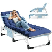 MOPHOTO Face Down Tanning Chaise Lounge Chair Face & Arm Holes with Mattress&Head Rest Pillow Beach or Home Use Read and Tan Tan Blue Pattern