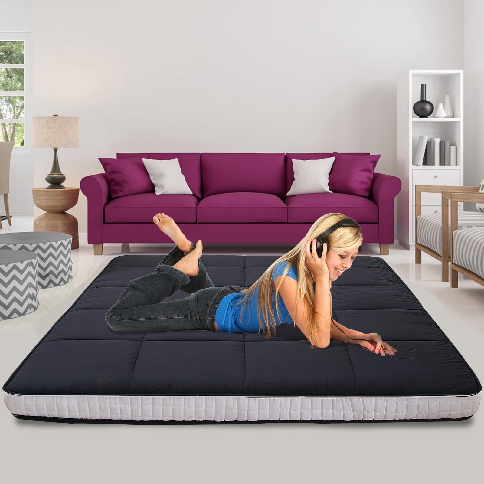 MOPHOTO Floor Mattress with Storage Bag Japanese Futon Mattress Extra Thick Folding Sleeping Pad Futon Mattress Portable Camping Mattress, Twin (80*39*4in)