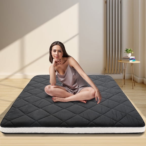 MOPHOTO Floor Mattress with Storage Bag Japanese Futon Mattress Extra Thick Folding Sleeping Pad Futon Mattress Portable Camping Mattress, Queen Size