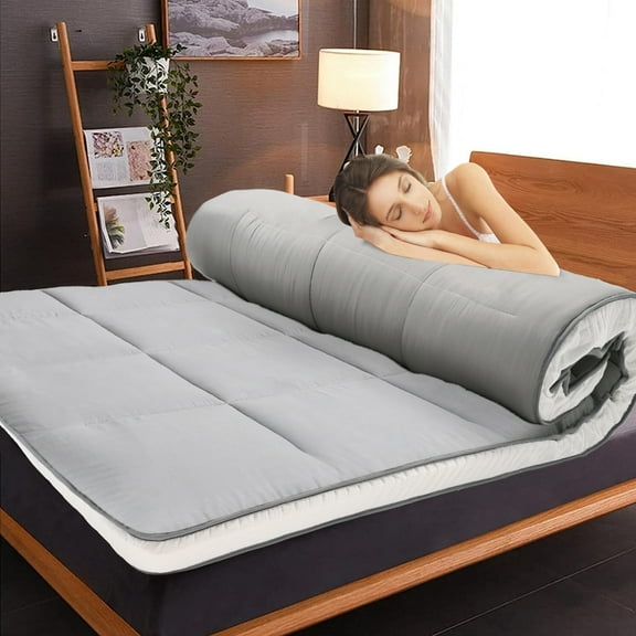 MOPHOTO Gray Floor Mattress with Storage Bag Japanese Futon Mattress Extra Thick Folding Sleeping Pad Futon Mattress Portable Camping Mattress, Twin