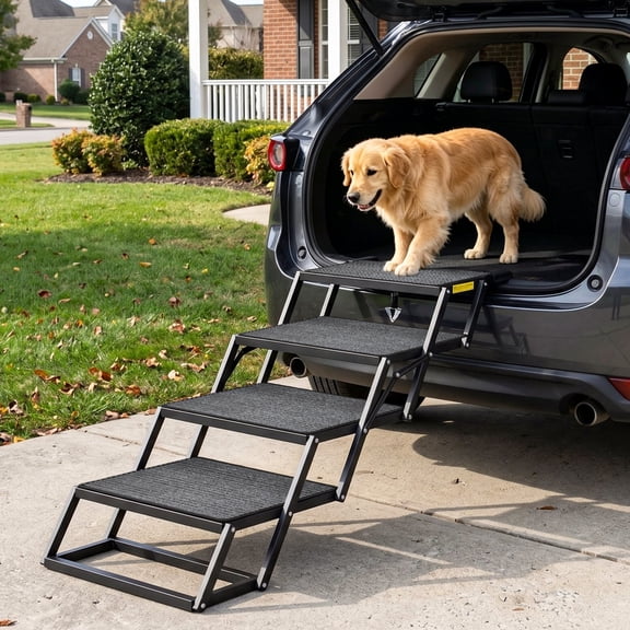 MOPHOTO Foldable Dog Steps for Car Truck,4 Steps Collapsible Dog Stairs 17" Wide, Heavy Duty Outdoor Pet Ramp Ladder Portable with Non Slip Surface for Dogs, Support up to 250 lbs