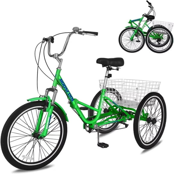 MOPHOTO Folding Adult Tricycle 7-Speed, 20" Three Wheel Cruiser Bike with Basket, Foldable Tricycle for Women, Men, Seniors,Fold up Adult tricycle