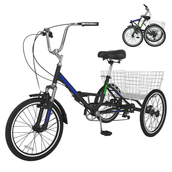 MOPHOTO Folding Adult Tricycle 7-Speed, 20" Three Wheel Cruiser Bike with Basket, Foldable Tricycle for Women, Men, Seniors,Fold up Adult tricycle