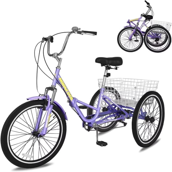 MOPHOTO Folding Adult Tricycle 7-Speed, 20" Three Wheel Cruiser Bike with Basket, Foldable Tricycle for Women,Seniors,Fold up Adult tricycle