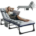 thumbnail image 1 of MOPHOTO Folding Camping Cot, Adjustable 4-Position Adults Reclining Folding Chaise with Pillow & Mattress,Portable Folding Lounge Chair，Patio Lounge Chairs with Cushion, 1 of 8