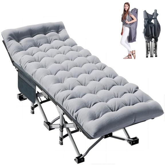 MOPHOTO XL 75" Folding Camping Cot for Adults, 75" Portable Heavy Duty Sleeping Bed with Cotton Pad & Carry Bag, Double Layer Oxford Sleeping Cots Folding cot