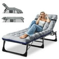 thumbnail image 1 of MOPHOTO Folding Camping Cot, Portable Folding Lounge Chair, Adjustable 4-Position Adults Reclining Folding Chaise with Pillow, Sleeping Cots,Patio Lounge Chairs with Cushion, 1 of 10
