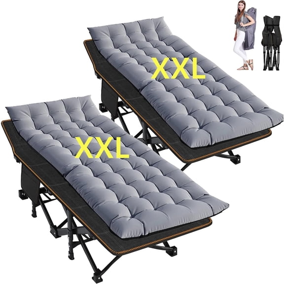 MOPHOTO Oversized 2PK Folding Camping Cot for Adults, XXL Outdoor Portable Camp Bed with Carry Bag, Oxford Strong Heavy Duty Sleeping Cots with Mattress