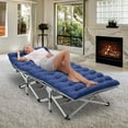 thumbnail image 1 of MOPHOTO Folding Camping Cots for Adults 880lbs, 28" Wide Sturdy Portable Sleeping Bed, Folding Cot with Blue Mattress, 1 of 8