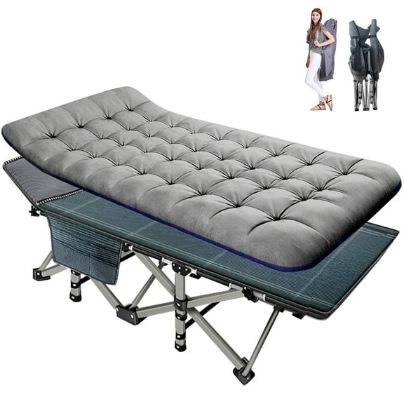 MOPHOTO Folding Camping Cots for Adults 880lbs, 28" Wide Sturdy Portable Sleeping Bed, Folding Cot with Gray Mattress